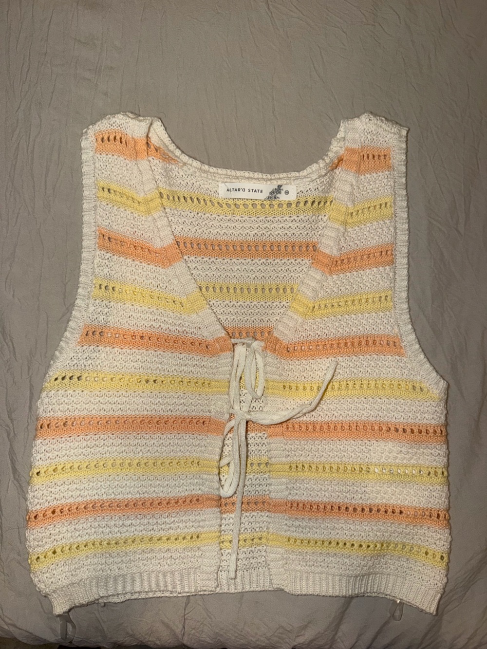 Altar'd State Cream Knit Tank with Yellow & Orange Stripes